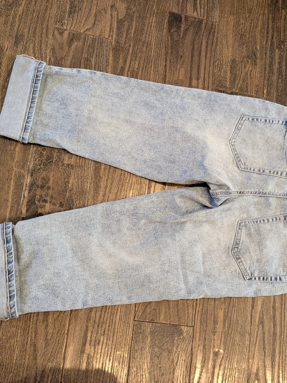 Light Blue Distressed Women's Jeans - Casual Rolled Hem - Picture 4 of 7